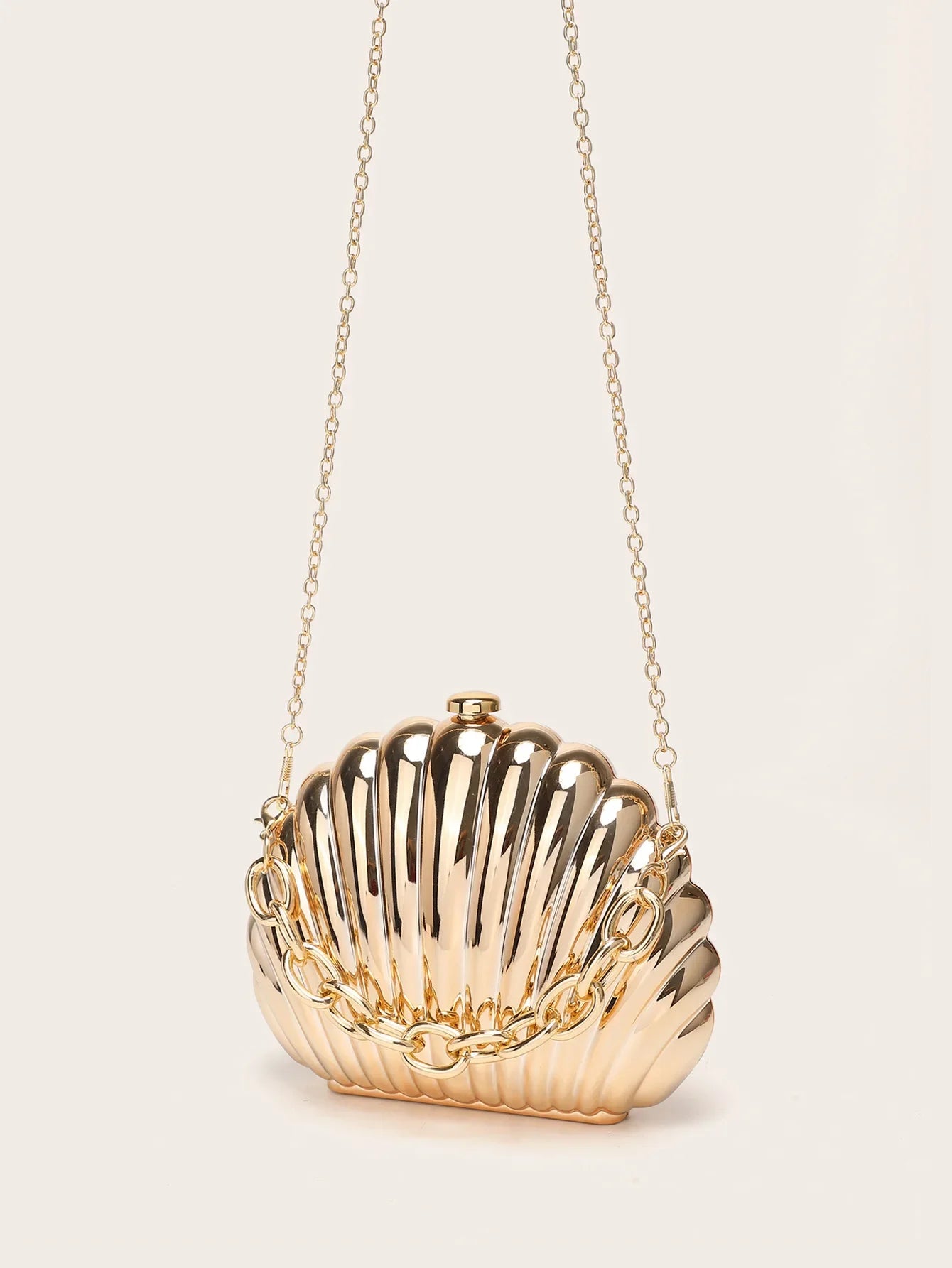 Estilo coreano forma de concha metal superfície brilhante senhoras corrente bolsa ombro design simples verão nova moda crossbody saco