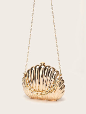 Estilo coreano forma de concha metal superfície brilhante senhoras corrente bolsa ombro design simples verão nova moda crossbody saco