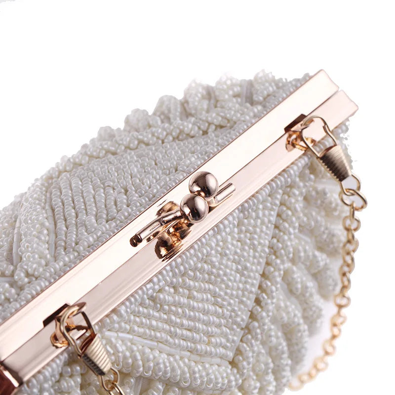 Bolsa e bolsa de casamento para mulheres, Sacos elegantes para festa à noite, Embreagens de casamento branco, Fêmea Frisada Clutch Bag Sac