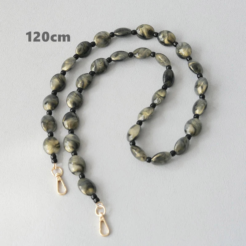 Nova Moda Mulher Saco Acessório Destacável Vintage Grey Bead Cadeia Acrílico Bag Corda Strap Mulheres Bolsa Ombro Handle Chains