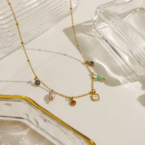 V. Aço inoxidável moda borla natural pérola concha colar de pedra natural feminino jóias estéticas