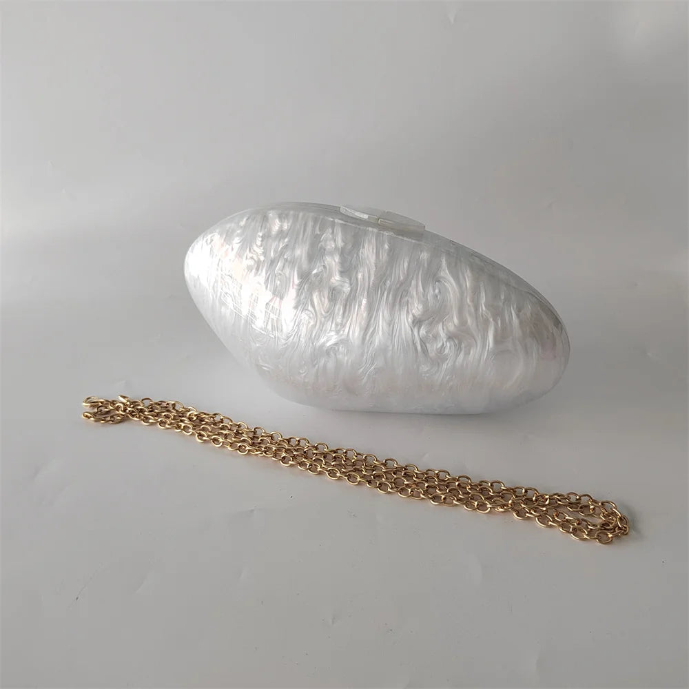 Embreagens de caixa de acrílico branco perolado feminino, mini carteira, forma irregular, festa noturna, viagem, bolsas Gilr, bolsa para mulheres