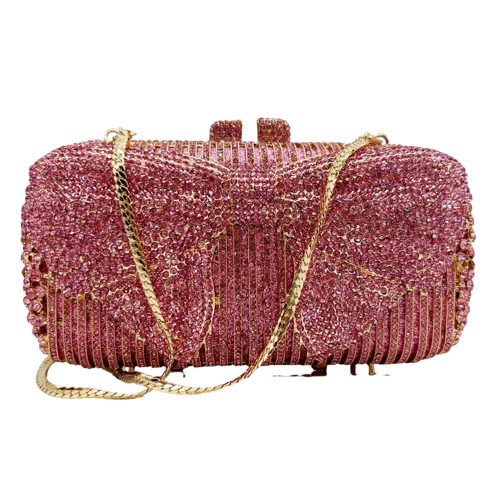 Bolsa de diamante em forma de arco de luxo de alta qualidade, festa de casamento de diamante, bolsa, bolsa de noite, embreagem de cristal