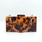 Marca de luxo bolsa embreagem do vintage âmbar leopardo impressão padrão acrílico saco elegante senhora festa casamento corrente sacos ombro carteiras