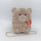 Urso de pelúcia dos desenhos animados strass saco vazio metal cristal jantar artesanal diamante bolsa feminina acessível glitter acolchoado crossbody