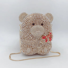 Urso de pelúcia dos desenhos animados strass saco vazio metal cristal jantar artesanal diamante bolsa feminina acessível glitter acolchoado crossbody