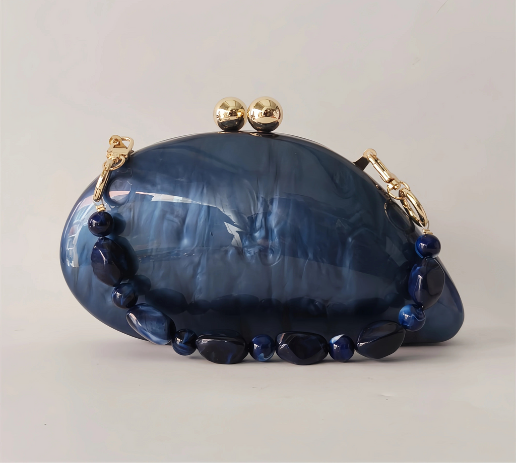 Pérola Azul Escuro Shell Acrílico Caixa Bolsa de Embreagem para Mulheres, Bolsa De Noite, Bolsa Crossbody, Cadeia De Ombro Bolsas, Festa De Casamento, Senhora