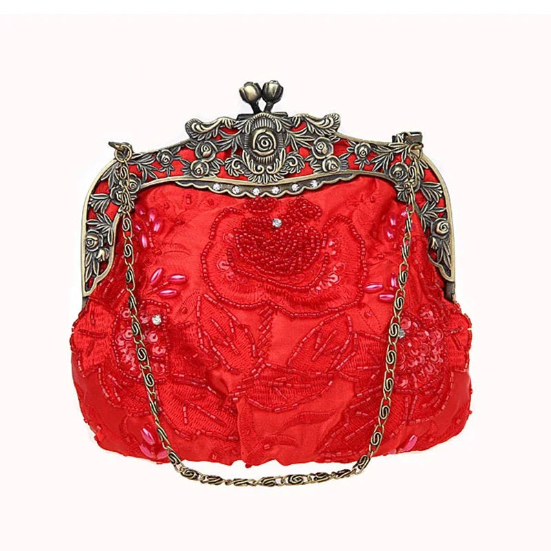 2025 novo vintage frisado saco de noite bordado diamante lantejoulas embreagem bolsa de mão saco de noiva