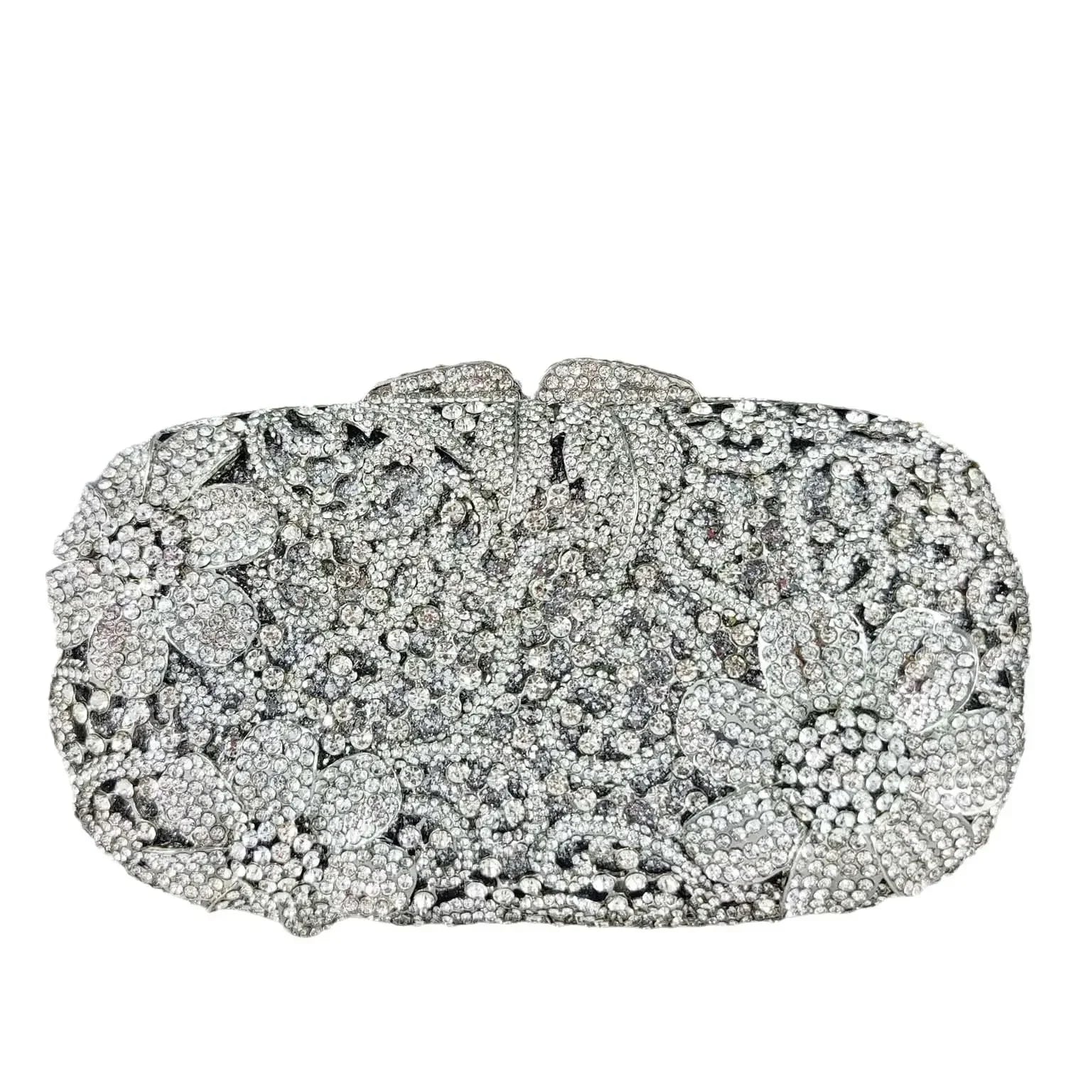 Boutique de fgg champanhe feminino flor bolsa de noite saco nupcial casamento strass bolsas festa jantar formal saco embreagem