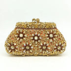 Flor coroa prata cristal embreagem para mulheres, bolsa de noite, saco de baile, embreagens nupciais, bolsa de casamento, boutique de fgg, em estoque