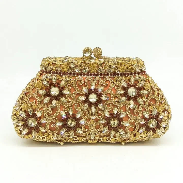 Flor coroa prata cristal embreagem para mulheres, bolsa de noite, saco de baile, embreagens nupciais, bolsa de casamento, boutique de fgg, em estoque