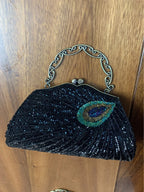 Bolsa retrô crossbody com miçangas brilhantes, para noite, cheongsam, bolsa de nuvem de poliéster macio, formato de zíper, fivela, fechamento, combinação diária