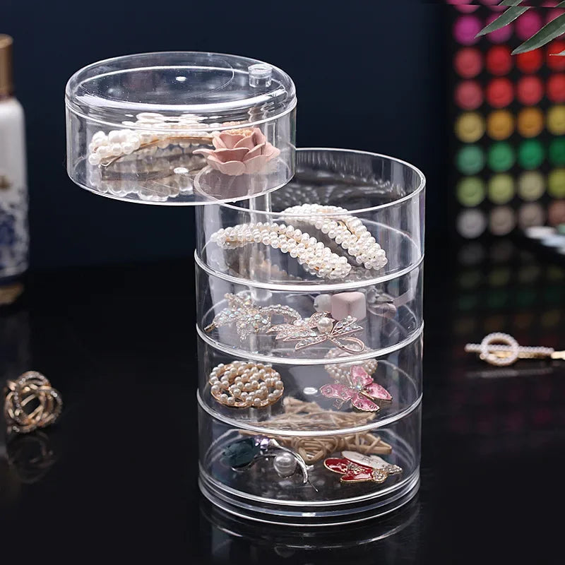 Caixa de armazenamento de jóias acrílica transparente rotativa mesa de maquiagem organizador à prova de poeira oferta por atacado para arranjo de mesa