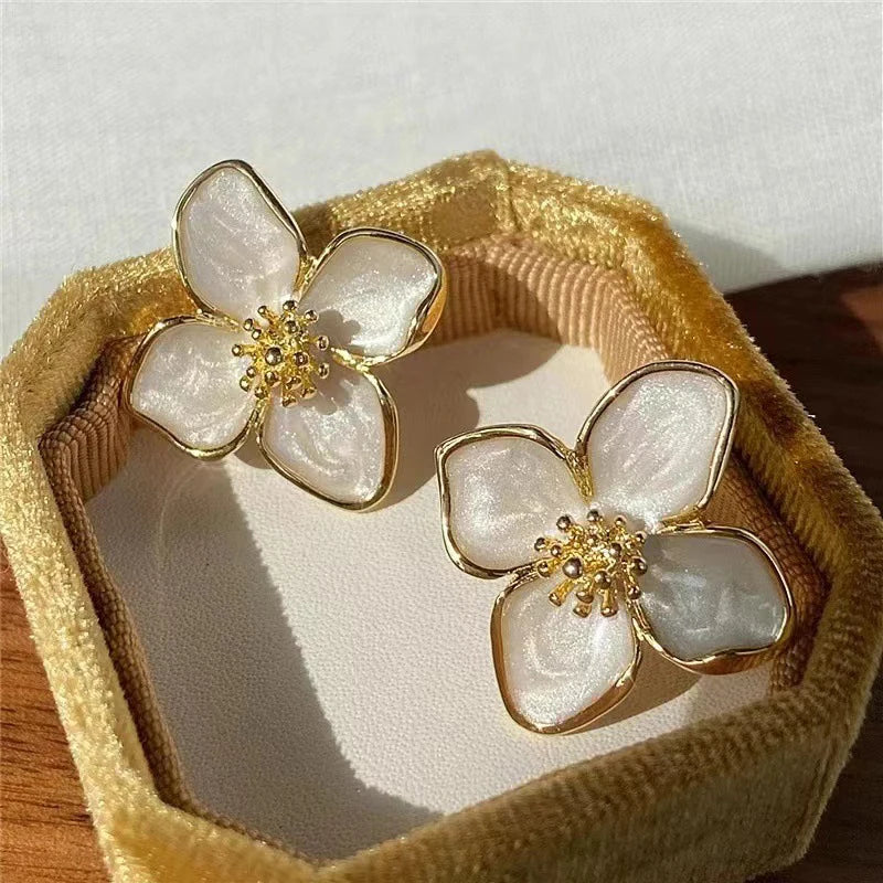 Hibisco caiu esmalte flor brincos para mulheres menina francês ins vintage 2024 moda coreano casamento romântico jóias presentes