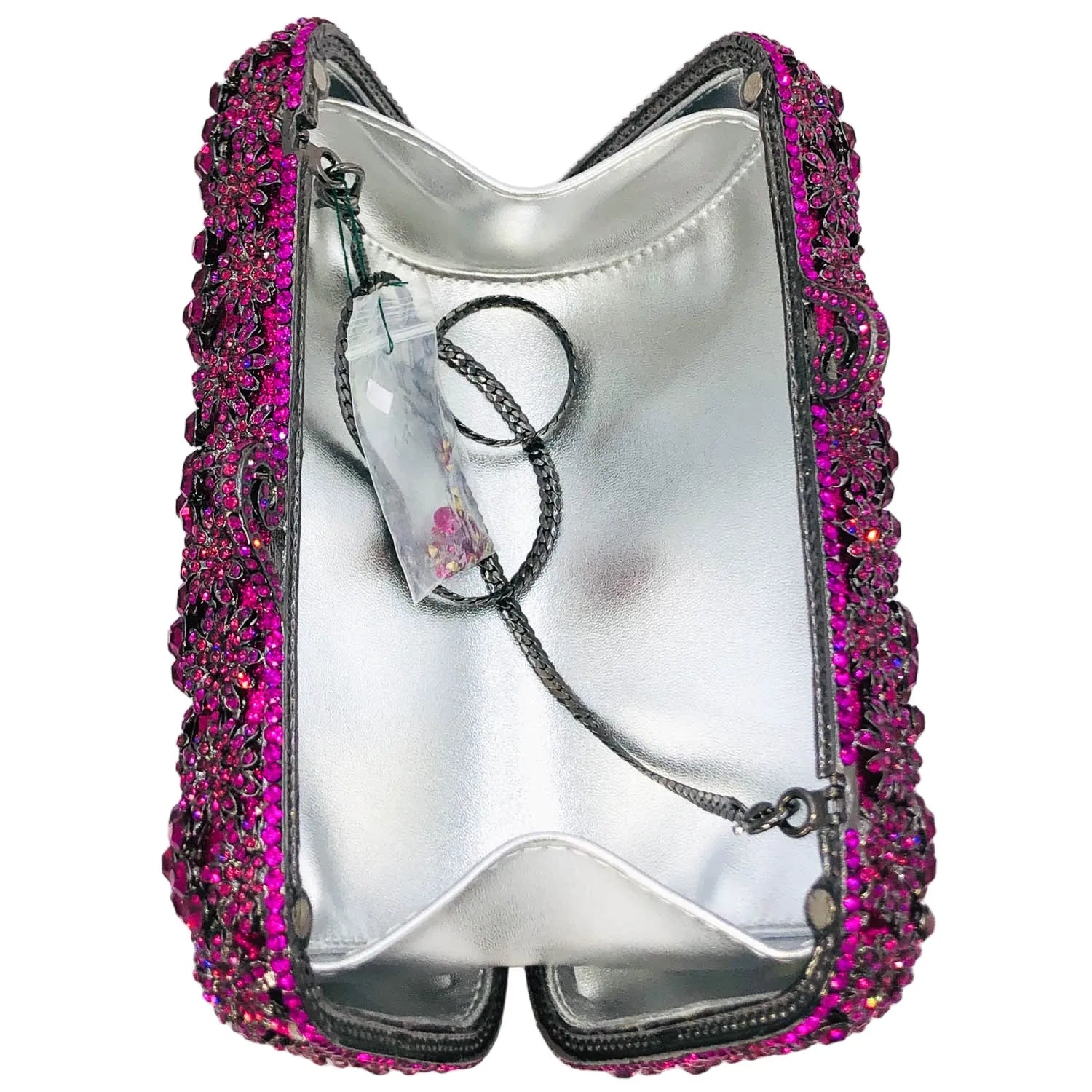Boutique de fgg brilhante magenta strass bolsas de embreagem para mulheres elegantes, sacos de embreagem de noite formais, bolsa de embreagem de flor de noiva