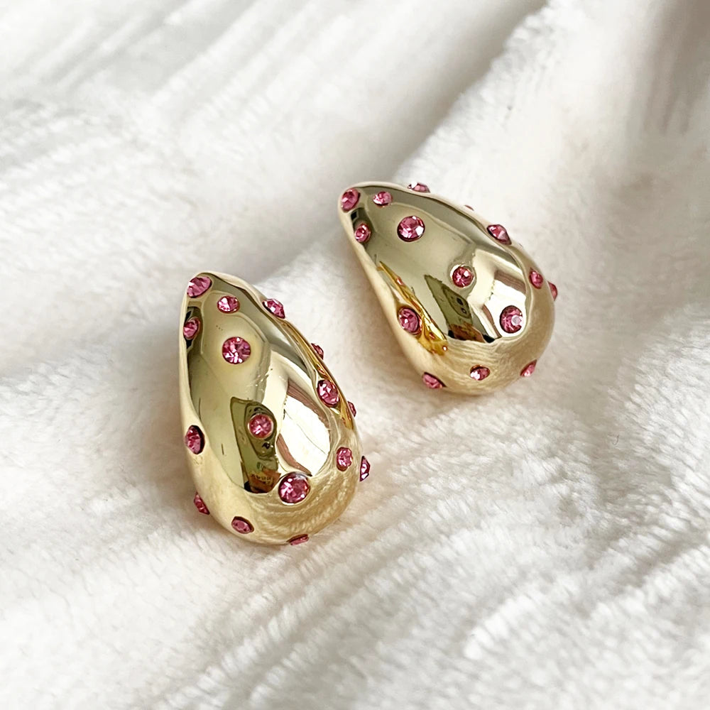 Brinco em forma de lágrima à prova d'água, contas embutidas, 18k, pvd, banhado a ouro, aço inoxidável, brincos de gota elegantes para mulheres