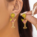 Brincos de vidro de vinho limão vintage para mulheres temperamento luz luxo incrustado strass pérola brincos meninas festa jóias presentes
