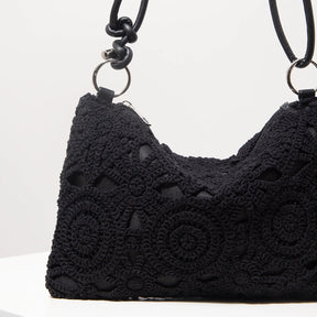 Sacolas de ombro de tricô oco com padrão para mulheres, bolsas de praia boho para mulheres, roupas de férias, bolsa de guê (padrão aleatório)