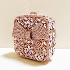 Caixa de presente com laço de borboleta incrustada com diamantes, bolsa quadrada pequena de mão com strass de alta qualidade, bolsa de ombro crossbody