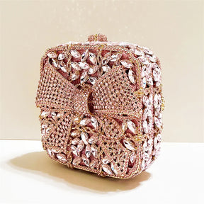 Caixa de presente com laço de borboleta incrustada com diamantes, bolsa quadrada pequena de mão com strass de alta qualidade, bolsa de ombro crossbody