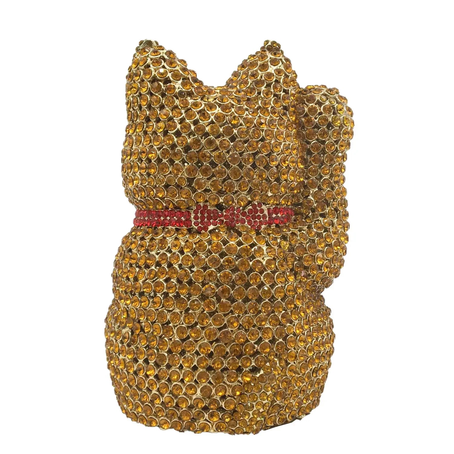 Boutique de fgg fortuna sorte forma gato feminino cristal embreagem bolsas noite saco senhoras festa jantar minaudiere bolsa