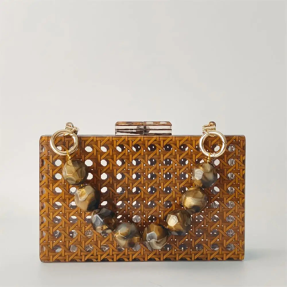 Acrílico ovo cana rattan saco de embreagem luxo festa casamento bolsa verão praia marrom escuro aleta bolsa feminina senhora designer bolsa