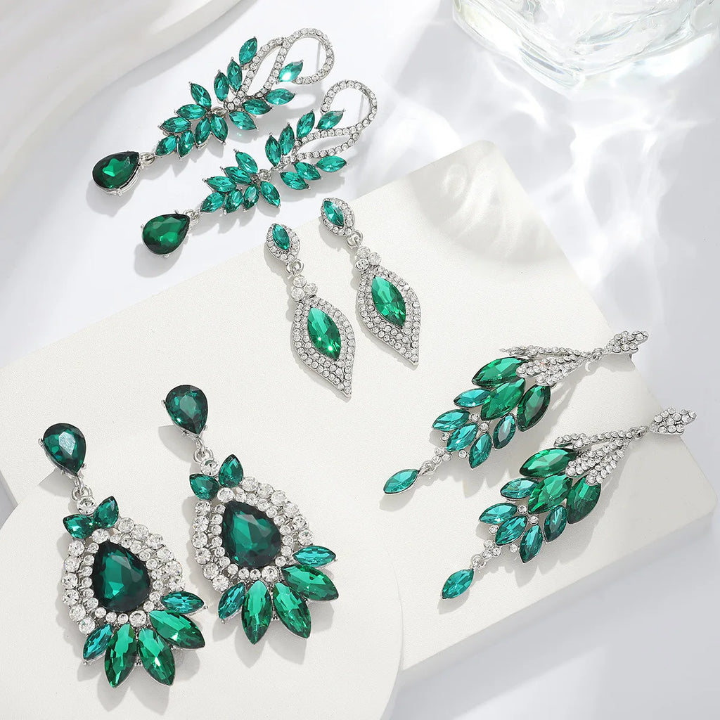Luxo colorido esmeralda jóias brincos femininos retro folhas de cristal alta qualidade sentimento brincos longos para jóias femininas