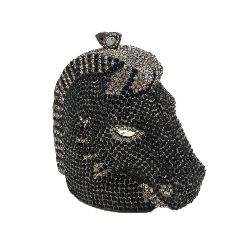 Boutique de fgg cabeça de cavalo dourado feminino cristal noite bolsa e bolsa festa casamento minaudiere animal strass saco embreagem