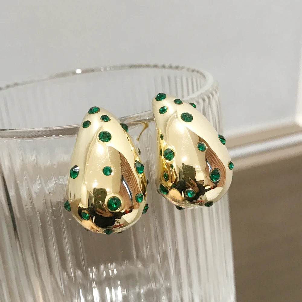 Brinco em forma de lágrima à prova d'água, contas embutidas, 18k, pvd, banhado a ouro, aço inoxidável, brincos de gota elegantes para mulheres
