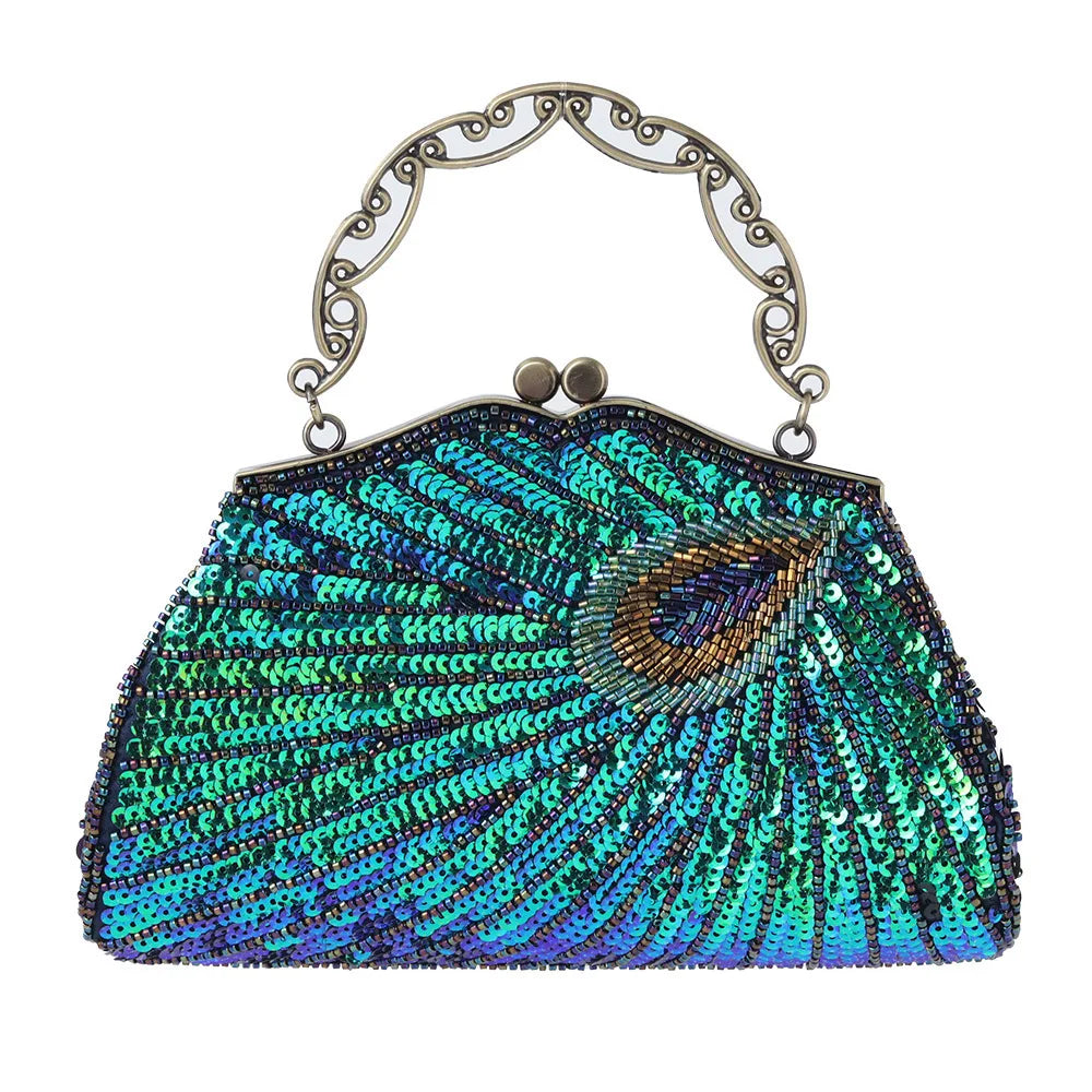 Bolsa retrô crossbody com miçangas brilhantes, para noite, cheongsam, bolsa de nuvem de poliéster macio, formato de zíper, fivela, fechamento, combinação diária