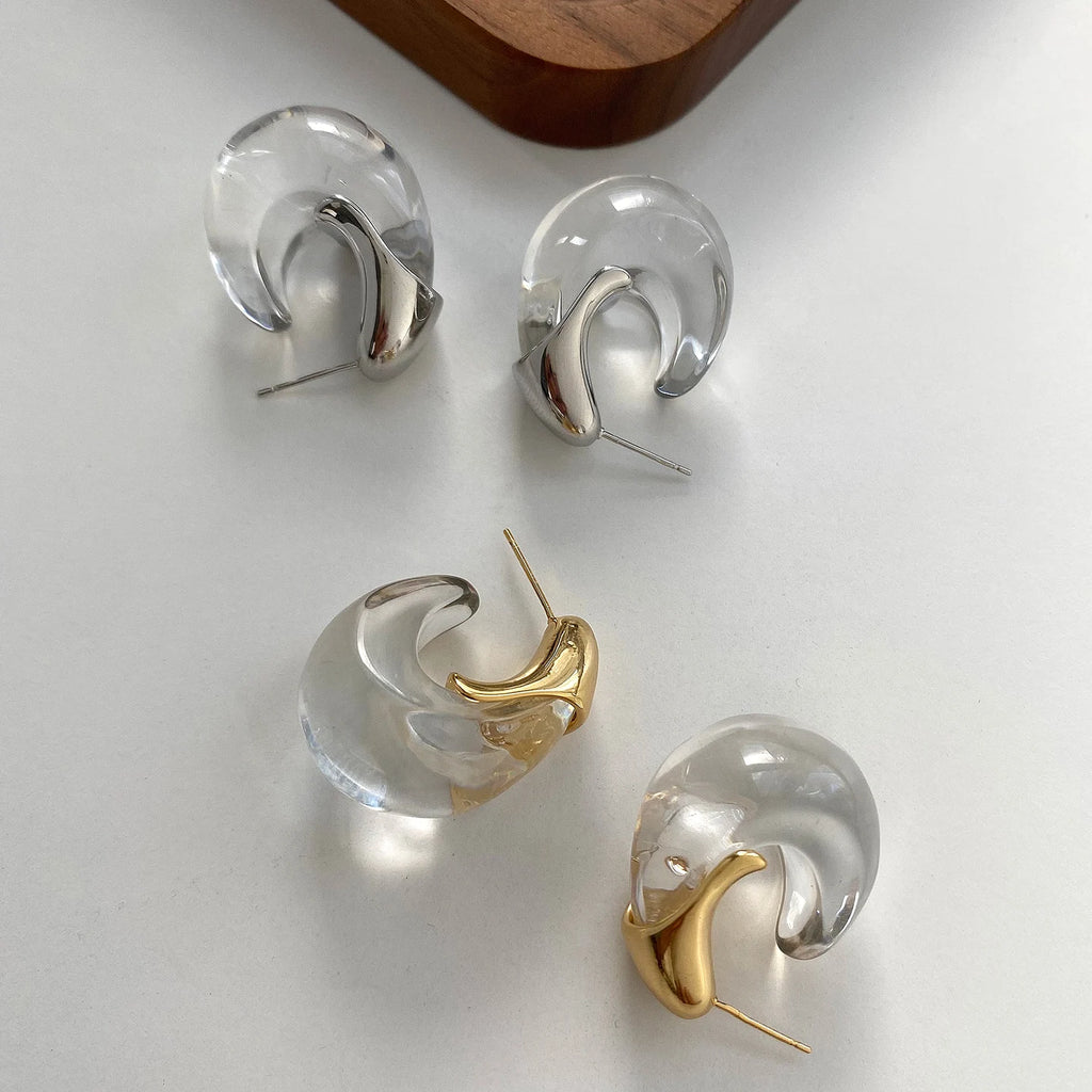 Brincos Transparentes em Forma de U Retro de Alta Qualidade com Agulha de Prata 925 Design F Sensacional Joias para Ou...