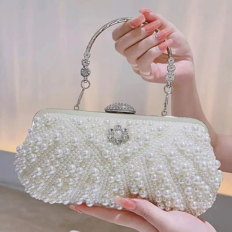 Beading mulheres sacos de noite bordado concha flor diamantes baile embreagem com alça pérola bolsas