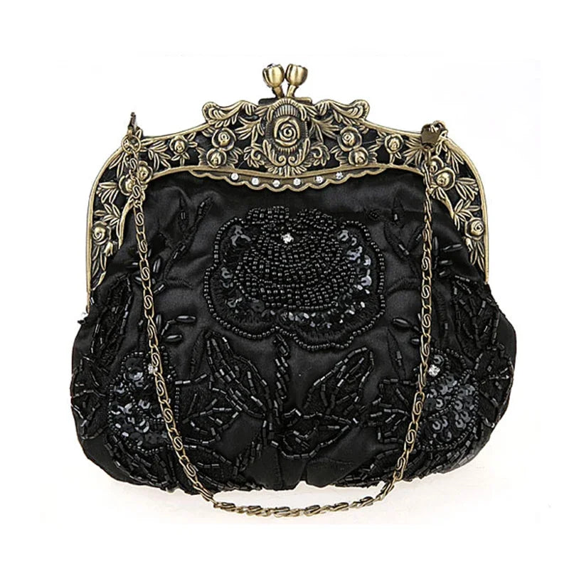 2025 novo vintage frisado saco de noite bordado diamante lantejoulas embreagem bolsa de mão saco de noiva
