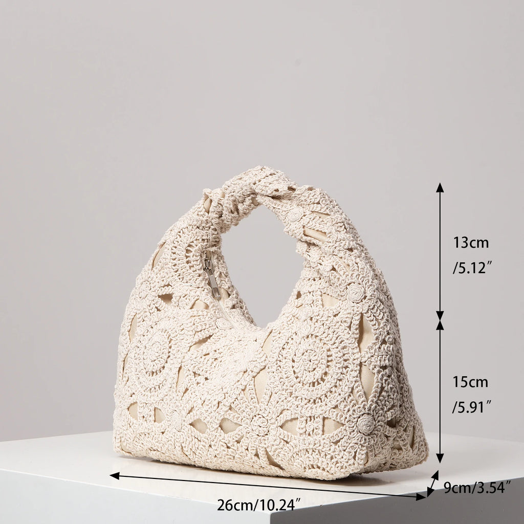 Bolsa de tecido oco com padrão, bolsas de praia boêmia para mulheres, conjunto de crochê, acessórios de praia femininos, Trav Must Haves (padrão aleatório)