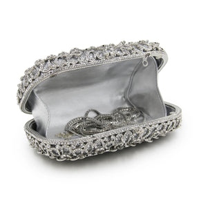 Strass vazio metal cristal jantar diamante bolsa de embreagem feminina mini crossbody com corrente de strass floral frisado sacola