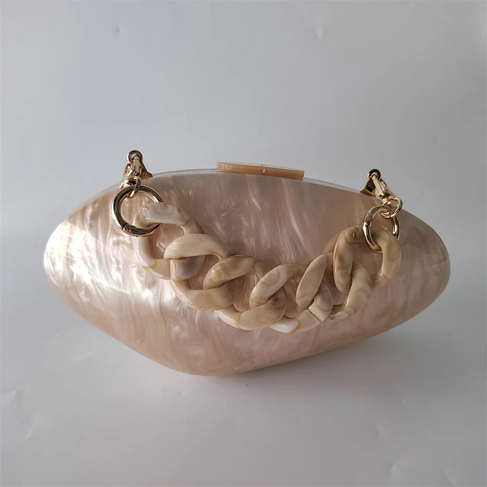 Embreagens de caixa de acrílico branco perolado feminino, mini carteira, forma irregular, festa noturna, viagem, bolsas Gilr, bolsa para mulheres