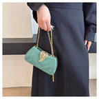 Saco de banquete de fivela de folha elegante, Bolsa portátil com corrente versátil, Vestido Cruz Diagonal, Novo, 2024