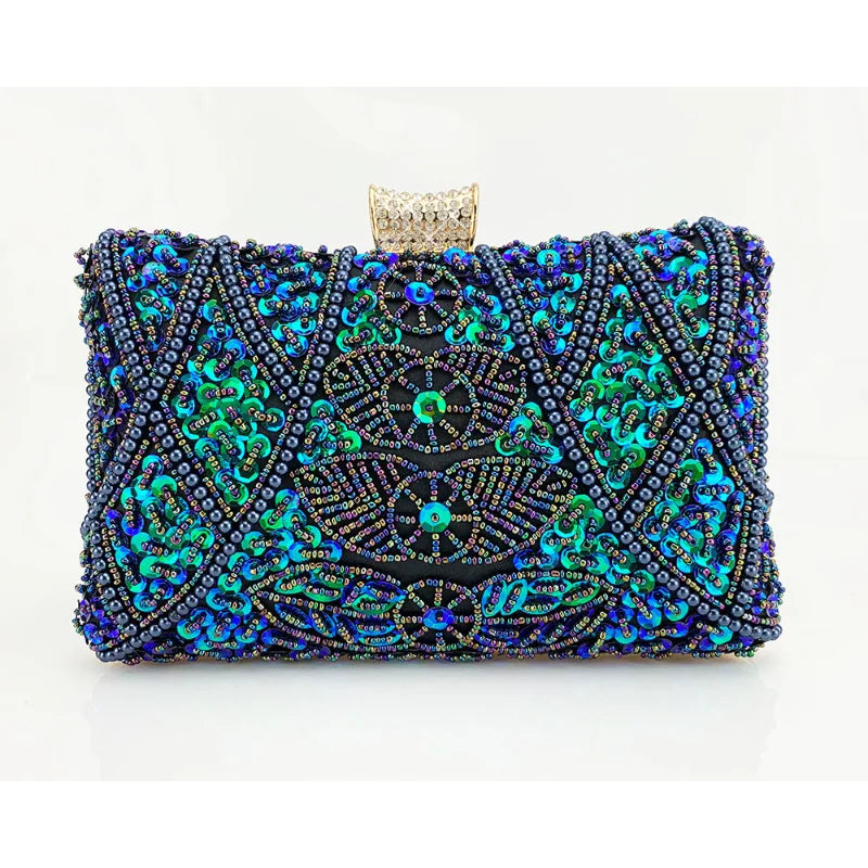 Sacos de noite frisados luxuosos com corrente metálica para mulheres, sacos de ombro femininos, embreagem do casamento, fechamento do diamante, bolsas do partido, sacos de noite