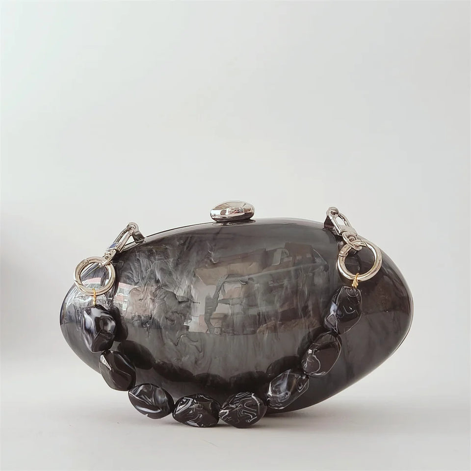 Pérola de mármore preto feminino glamouroso elegante novidade concha embreagem acrílico longa corrente cobra saco noite festa mini saco feminino