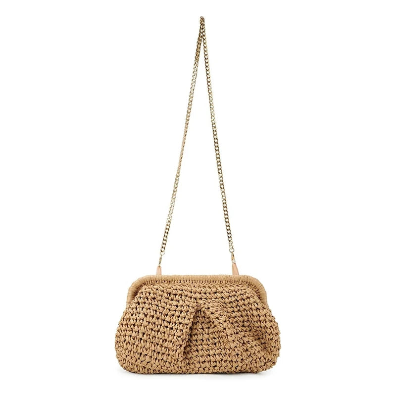 Bolsa de palha para mulheres nuvem bolinho bolsa de palha crossbody bolsa de ombro verão praia tecido saco