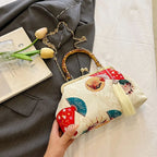 Bolsa de mão de noite com alça de rattan, guindaste coroado vermelho, estampa de borla, corrente, bolsa de ombro, bolsa crossbody para mulheres, noiva, casamento