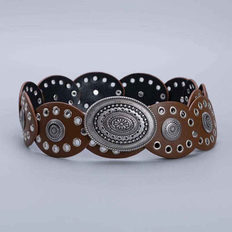Cowgirl cowboy oco oval pu ilhópunk desempenho cintos femininos cintura retro decorar acessório cinto em roupas coa