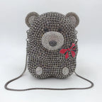 Urso de pelúcia dos desenhos animados strass saco vazio metal cristal jantar artesanal diamante bolsa feminina acessível glitter acolchoado crossbody