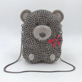 Urso de pelúcia dos desenhos animados strass saco vazio metal cristal jantar artesanal diamante bolsa feminina acessível glitter acolchoado crossbody