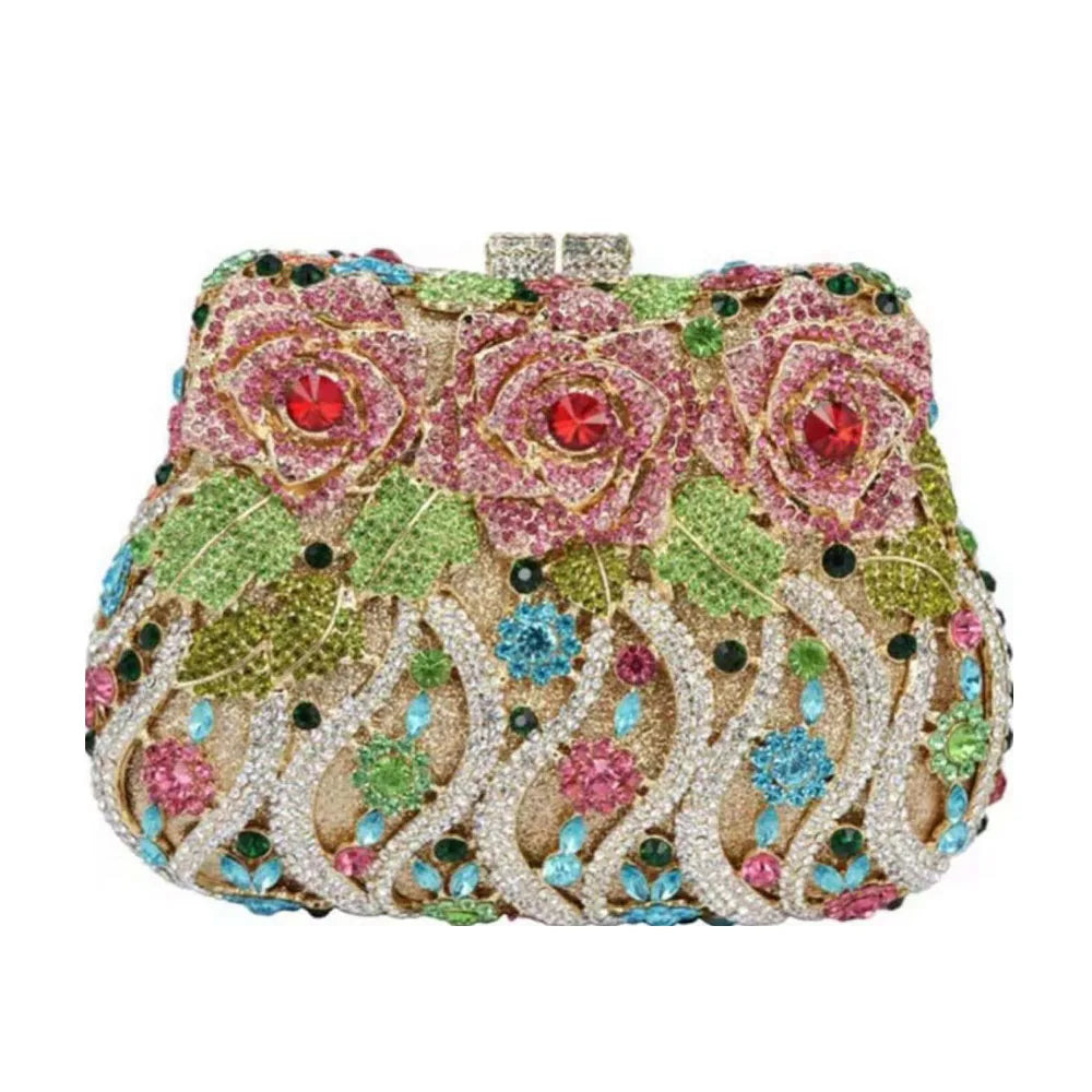 Moda menina multi cor rosa diamante bolsa de embreagem feminina sacos de cristal noite festa casamento bolsa nupcial metal minaudiere