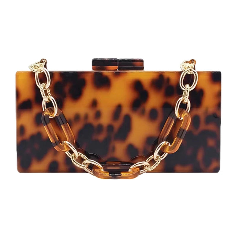 Marca de luxo bolsa embreagem do vintage âmbar leopardo impressão padrão acrílico saco elegante senhora festa casamento corrente sacos ombro carteiras