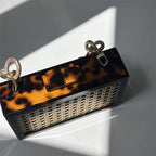 Design de moda acrílico leopardo palha sacos para mulheres correntes grossas bolsa ombro vime tecido praia designer caixa saco tote