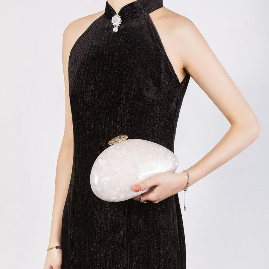 Moda feminina glamourosa elegante novidade em forma de concha bolsa de embreagem acrílico longa corrente saco de noite festa jantar banquete bolsas