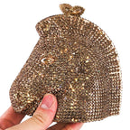 Boutique de fgg cabeça de cavalo dourado feminino cristal noite bolsa e bolsa festa casamento minaudiere animal strass saco embreagem