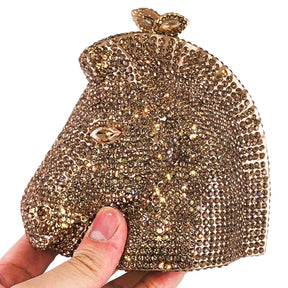 Boutique de fgg cabeça de cavalo dourado feminino cristal noite bolsa e bolsa festa casamento minaudiere animal strass saco embreagem